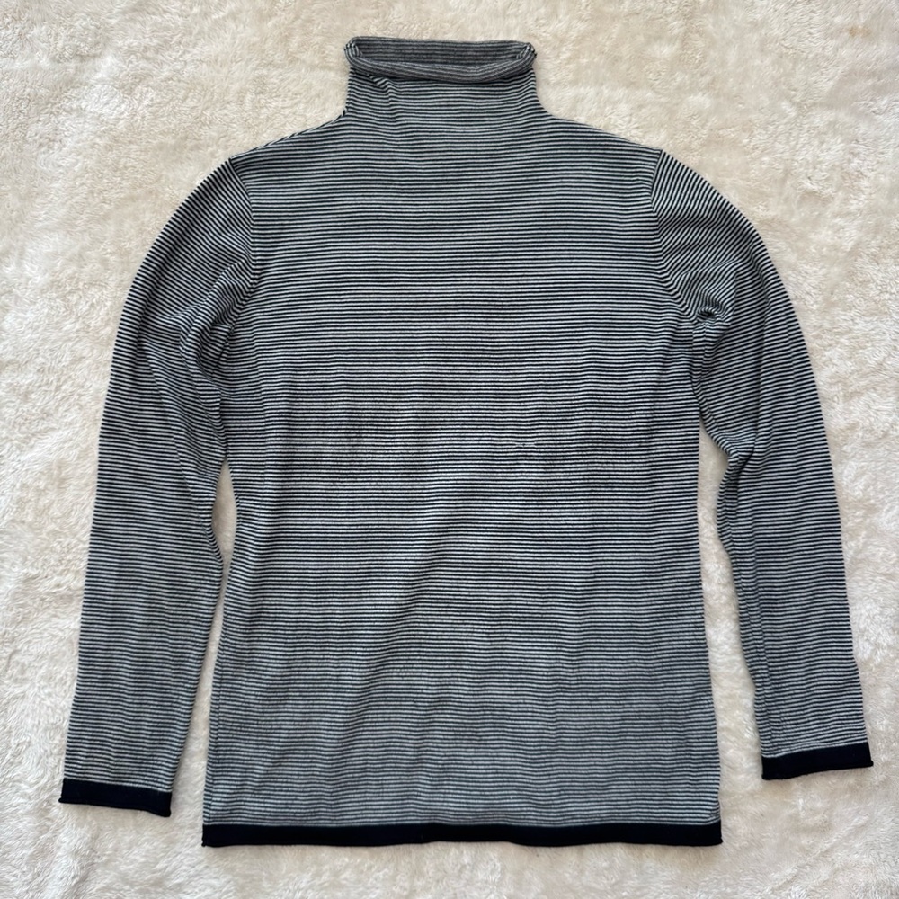 Title Nine Womens Sweater Synergy Pullover Stripe Black White Roll neck Mock L